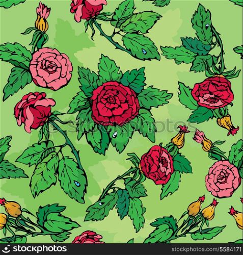 Hand drawn Roses flowers -ornate seamless pattern