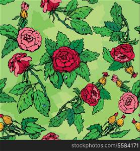 Hand drawn Roses flowers -ornate seamless pattern