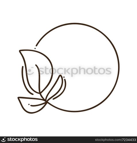 Hand drawn round minimalistic frame with branch line. Vector floral design elements for invitation, logo, greeting card, scrapbooking, poster with place for text. Vintage decor.. Hand drawn round minimalistic frame with branch line. Vector floral design elements for invitation, logo, greeting card, scrapbooking, poster with place for text. Vintage decor