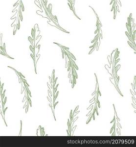 Hand drawn rucola leaves on white background. Vector seamless pattern.