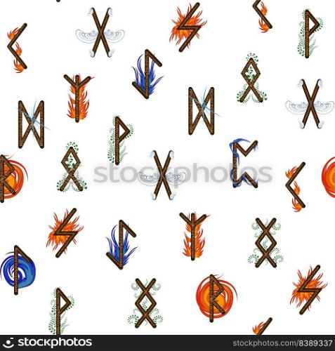 Hand drawn runic letters seamless pattern with elemental symbols. Magic signs and symbols of Scandinavian culture.. Hand drawn runic letters seamless pattern with elemental symbols. Magic signs and symbols of Scandinavian culture