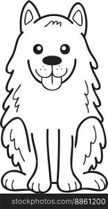 Hand Drawn Samoyed Dog sitting waiting for owner illustration in doodle style isolated on background