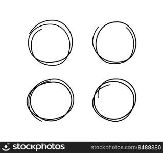 Hand drawn scribble circles. Doodle sketch underlines. Highlight circle frames. Rounds in doodle style. Set of vector illustration isolated on white background.. Hand drawn scribble circles. Doodle sketch underlines. Highlight circle frames. Rounds in doodle style. Set of vector illustration isolated on white background