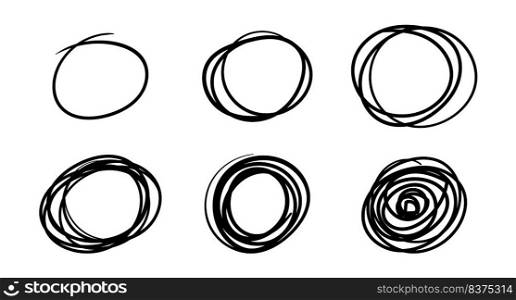 Hand drawn scribble circles, vector logo design elements