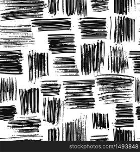 Hand drawn scribble seamless pattern. Monochrome grunge line wallpaper. Brush stroke background. Vector illustration. Decorative backdrop for fabric design, textile print, wrapping, cover.. Hand drawn scribble seamless pattern. Monochrome grunge line wallpaper. Brush stroke background.