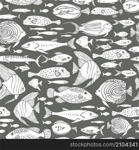 Hand drawn sea fish. Seamless vector pattern . Hand drawn sea fish.