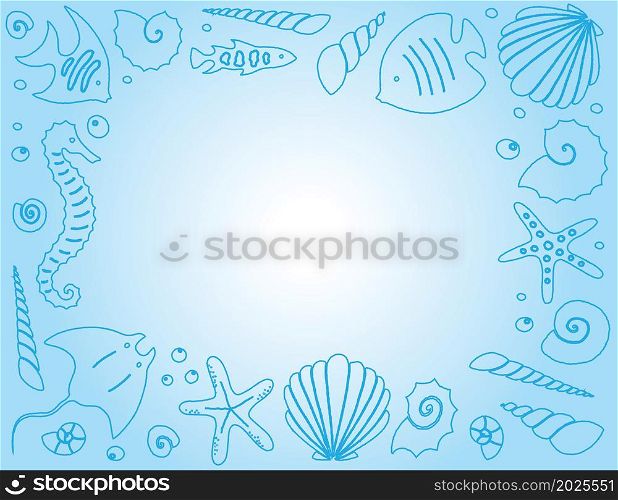 Hand drawn sea life frame. Vector illustration.