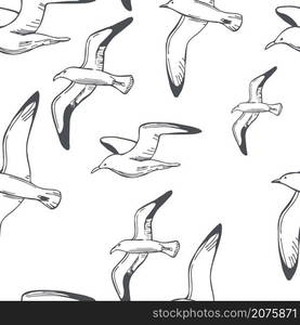 Hand drawn seagulls in flight. Vector seamless pattern. . Seagulls in flight. Vector pattern.