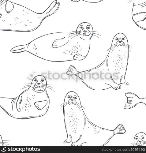 Hand drawn seals. Vector seamless pattern.. Seals. Vector pattern