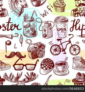 Hand drawn seamless background of hipster style elements vector illustration