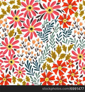 Hand drawn seamless floral pattern with simple cute flowers. Best for wallpaper,pattern fills,web page background,surface textures