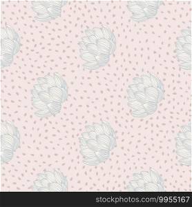 Hand drawn seamless light tones pattern with lotus flower elements. Light pink dotted background. Decorative backdrop for fabric design, textile print, wrapping, cover. Vector illustration. Hand drawn seamless light tones pattern with lotus flower elements. Light pink dotted background.