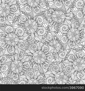 Hand drawn seamless mandala flowers pattern