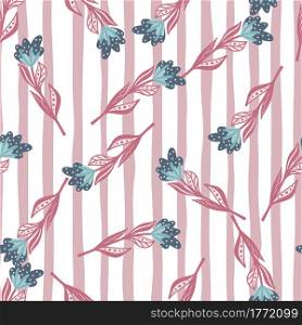 Hand drawn seamless nature pattern with random pink flowers silhouettes. Pink and white striped background. Designed for fabric design, textile print, wrapping, cover. Vector illustration.. Hand drawn seamless nature pattern with random pink flowers silhouettes. Pink and white striped background.