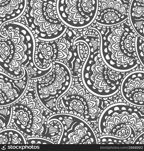 Hand drawn seamless Paisley pattern. Doodle style