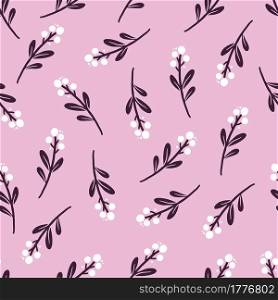 Hand drawn seamless pattern of simple floral elements. Doodle sketch style. Branch element drawn by digital pen. Illustration for wallpaper, background, textile design.