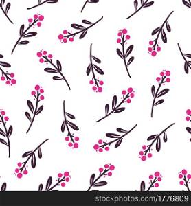 Hand drawn seamless pattern of simple floral elements. Doodle sketch style. Branch element drawn by digital pen. Illustration for wallpaper, background, textile design.