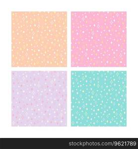 Hand drawn seamless pattern set with sparkles on orange, mint green, purple, pink backgrounds. Vector illustration. For textiles, wallpapers and prints, party, baby shower, design, linen, dishes. Hand Drawn Seamless Pattern Set with sparkles vector