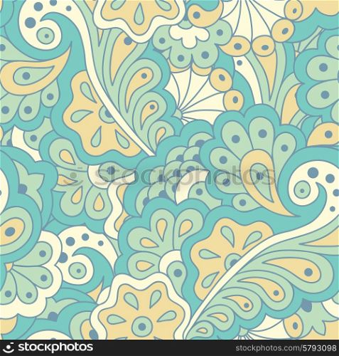 Hand drawn seamless pattern with abstract flowers. Ethnic seamless pattern. Vector backdrop.