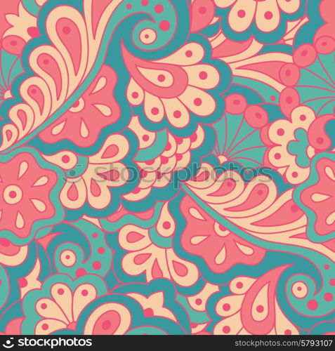 Hand drawn seamless pattern with abstract flowers. Ethnic seamless pattern. Vector backdrop.