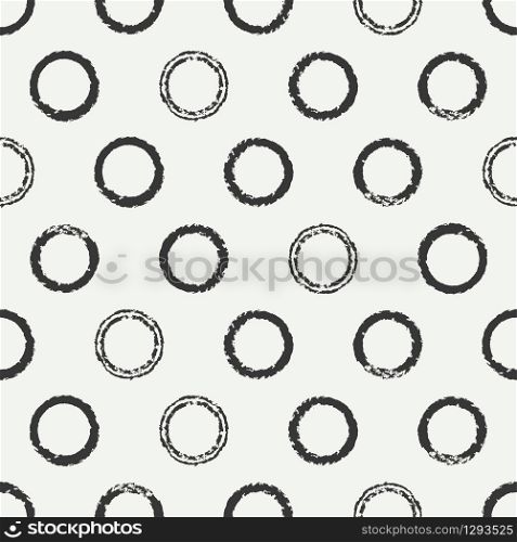 Hand drawn seamless pattern with black grunge rings, circle. Wrapping paper. Abstract vector background. Brush strokes rings. Casual texture. Doodle. Dry brush. Rough edges ink illustration.. Hand drawn seamless pattern with black grunge rings, circle. Wrapping paper. Abstract vector background. Brush strokes ink rings. Casual texture. Doodle. Dry brush. Rough edges ink illustration.