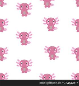 Hand drawn seamless pattern with cute axolotls. Perfect for T-shirt, textile and prints. Cartoon style vector illustration for decor and design.