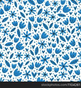 Hand drawn seamless pattern with cute flowers. Colorful floral illustrations for packaging, gift wrap, wallpapers, fabric, scrapbooking paper and any type of printed products.