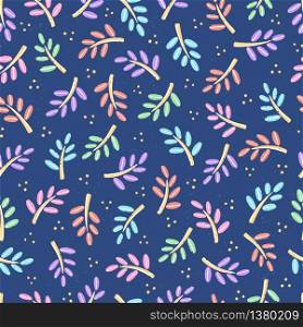 Hand drawn seamless pattern with cute flowers. Colorful floral illustrations with texture on deep blue background for wrapping paper, wallpapers, fabric and any type of printed products.