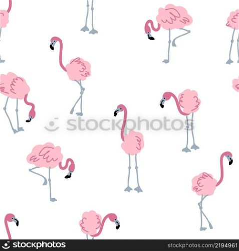 Hand drawn seamless pattern with flamingo. Perfect for T-shirt, textile and print. Doodle vector illustration for decor and design.