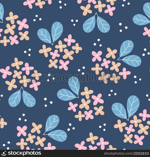 Hand-drawn seamless pattern with flowers. Colorful floral illustration for paper and gift wrap. Fabric print modern design. Creative stylish background.