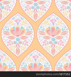 Hand-drawn seamless pattern with flowers. Colorful floral illustration for paper, gift wrap, wallpapers, fabric, textile design. 