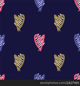 Hand drawn seamless pattern with grunge textured hearts. Perfect for T-shirt, textile and print. Doodle vector illustration for decor and design.