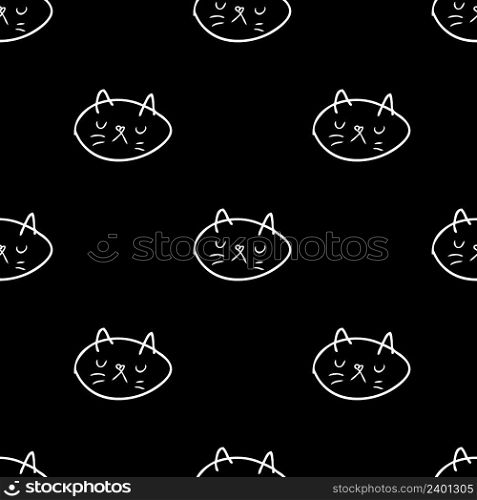 Hand drawn seamless pattern with sad cats faces. Perfect for T-shirt, textile and print. Doodle vector illustration for decor and design.