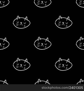 Hand drawn seamless pattern with sad cats faces. Perfect for T-shirt, textile and print. Doodle vector illustration for decor and design.