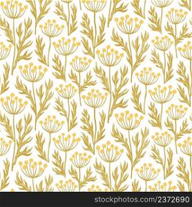Hand-drawn seamless pattern with stylised wildflowers. Colorful floral illustration for paper and gift wrap. Fabric print textured design. Creative stylish background.