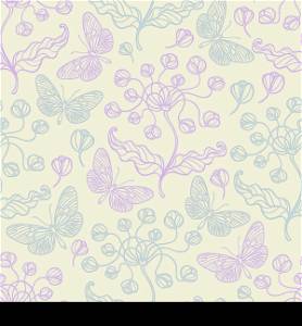Hand drawn seamless pattern with violet flowers