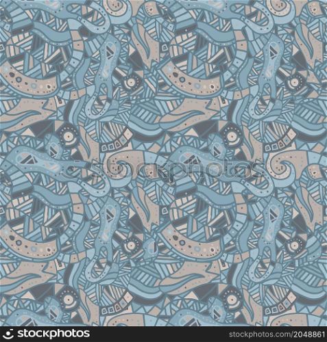 Hand drawn seamless pattern with wave, curl and triangle. Vector illustration