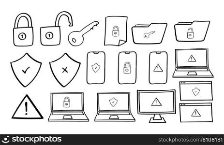Hand drawn security and protection icons Vector Image