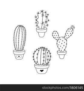 Hand-drawn set of cactus. Vector illustration isolated on white background. Decoration for greeting cards, posters, flyers, prints for clothes.