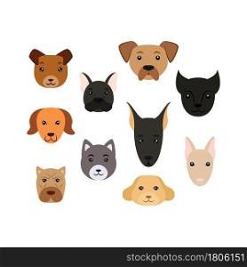 Hand-drawn set of dog face. Dogs doodle style. Vector colorfull illustration isolated on white background. Decoration for greeting cards, posters, flyers, prints for clothes.