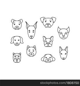 Hand-drawn set of dog face. Dogs doodle style. Vector illustration isolated on white background. Decoration for greeting cards, posters, flyers, prints for clothes.