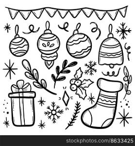 Hand drawn set of winter Christmas doodles. Vector simple new year illustrations. Hand drawn set of winter Christmas doodles. Vector simple new year illustrations.