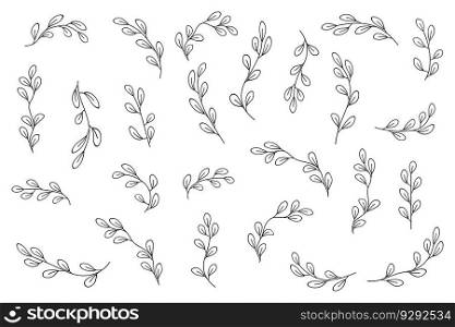 Hand drawn set with twigs elements. Wedding summer collection. Vector illustration. EPS 10.. Hand drawn set with twigs elements. Wedding summer collection. Vector illustration.
