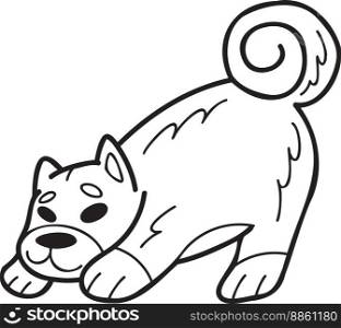 Hand Drawn Shiba Inu Dog playing illustration in doodle style isolated on background