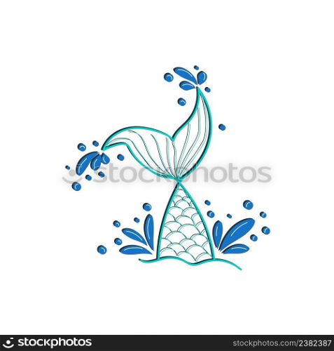 Hand drawn silhouette of mermaid&rsquo;s tail.illustration isolated on white background. Graphic tattoo.. Hand drawn silhouette of mermaid&rsquo;s tail. illustration isolated on white background. Graphic tattoo.
