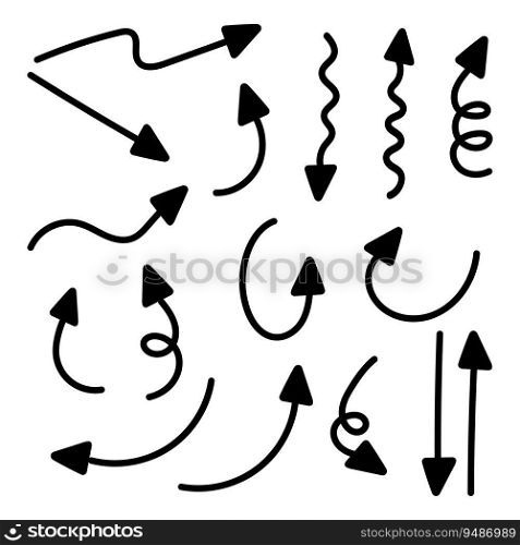 Hand drawn simple arrows set. Monochrome. Icons. Vector