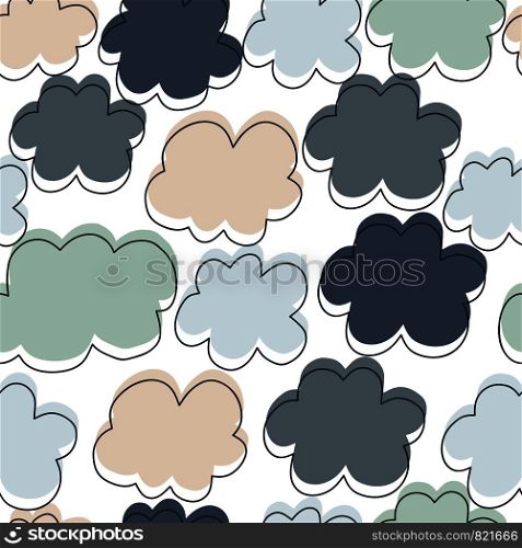 Hand drawn simple clouds seamless pattern. Weather background. Rain backdrop. Texture for wallpaper, background, scrapbook. Vector illustration. Hand drawn simple clouds seamless pattern. Rain backdrop.
