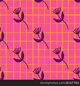 Hand drawn simple cute flower seamless pattern. Abstract floral wallpaper. Doodle plants endless background. Design for fabric, textile print, wrapping paper, cover. vector illustration. Hand drawn simple cute flower seamless pattern. Abstract floral wallpaper.