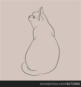 Hand drawn sitting cat contour on gray background. Cat posing simple sketch. Vector art.