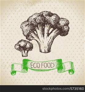 Hand drawn sketch broccoli vegetable. Eco food background.Vector illustration